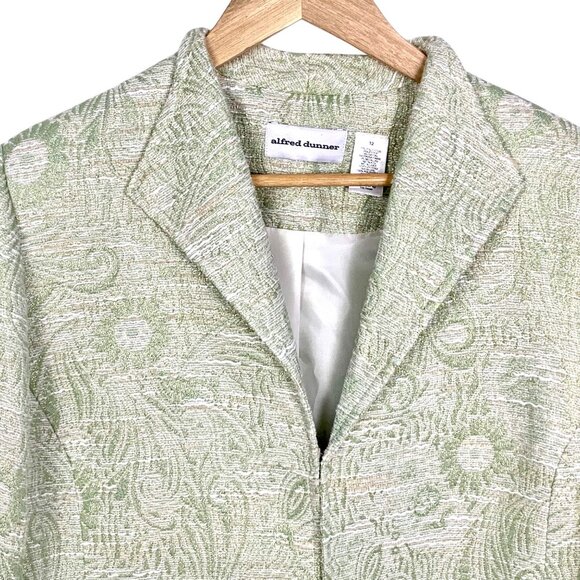 Alfred Dunner Green Metallic Paisley Dressy Blazer Size 12 Wedding Career Travel - Picture 2 of 9